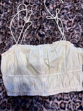 Earie Yellow Striped Tie-Strap Cropped Women's Top